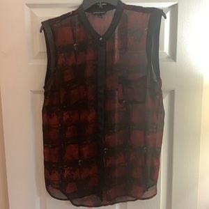 Rock & Republic Sheer Blouse wFaux Leather Detail